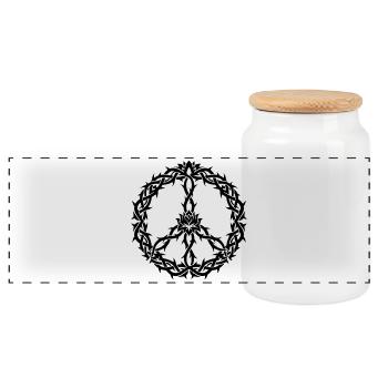 Peacezeichen Dornen Tribal Style - Panorama Keksdose mit Holzdeckel - Weiß - Vorne