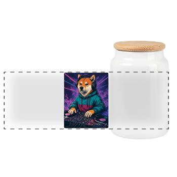 Shiba Inu DJ im Neon Club mit Turntables - Panorama Keksdose mit Holzdeckel - Weiß - Vorne