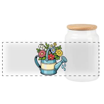Floral watering can gardening flowers spring - Panoramic Cookie Jar with Wooden Lid - white - Front