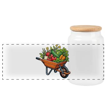 Wheelbarrow vegetables vegetable garden harvest - Panoramic Cookie Jar with Wooden Lid - white - Front