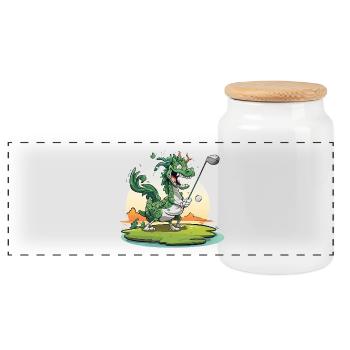 Golfing dragon on the tee - Panoramic Cookie Jar with Wooden Lid - white - Front
