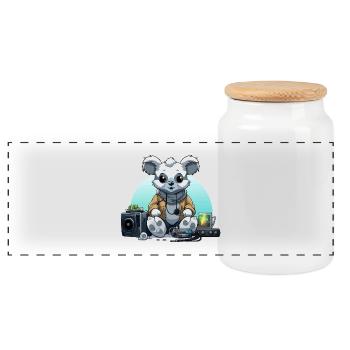 Panda DJ in a Hoodie – Studio Vibes - Panoramic Cookie Jar with Wooden Lid - white - Front