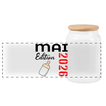 Bébé biologique mai 2026 - Boîte à biscuits avec couvercle en bois - blanc - Devant