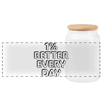 1 % Mieux Chaque jour - citations motivantes - Boîte à biscuits avec couvercle en bois - blanc - Devant
