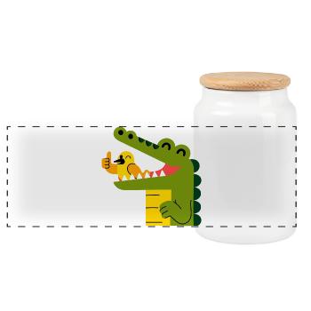 Fröhliches Krokodil mit Vogel im Maul - Panorama Keksdose mit Holzdeckel - Weiß - Vorne