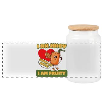 I am Juicy - I am Fruity - Cartoon tee - Panoramic Cookie Jar with Wooden Lid - white - Front