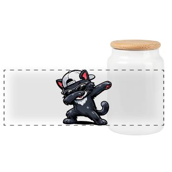 Chat en train de faire du dab - Boîte à biscuits avec couvercle en bois - blanc - Devant