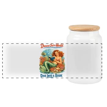 Retro Meerjungfrau: Dive Into a Book Pin-up - Panorama Keksdose mit Holzdeckel - Weiß - Vorne