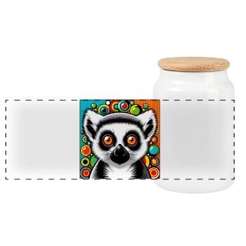 Lemur - Panoramic Cookie Jar with Wooden Lid - white - Front