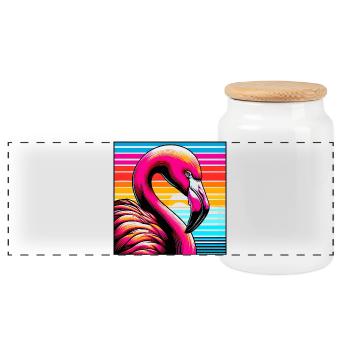Flamingo - Panorama Keksdose mit Holzdeckel - Weiß - Vorne