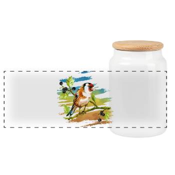Bunter Vogel - Panorama Keksdose mit Holzdeckel - Weiß - Vorne