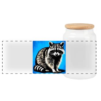 Raccoon - Panoramic Cookie Jar with Wooden Lid - white - Front