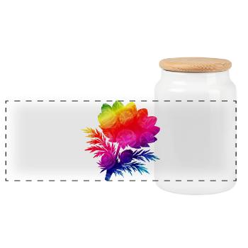 Bunte Blumen Silhouette Regenbogen Design  - Panorama Keksdose mit Holzdeckel - Weiß - Vorne