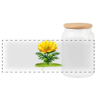 Conception de coups de pinceau nature à la fleur jaune - Boîte à biscuits avec couvercle en bois - blanc - Devant
