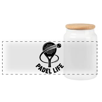 Padel Life Tennis avec raquette - Boîte à biscuits avec couvercle en bois - blanc - Devant