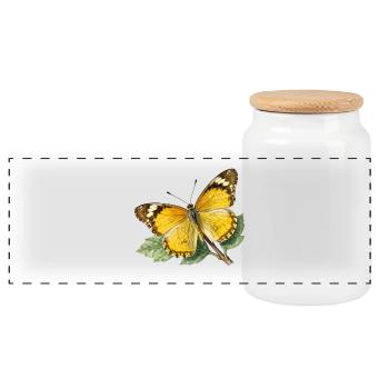Yellow butterfly, naturalistic illustration etching - Panoramic Cookie Jar with Wooden Lid - white - Front