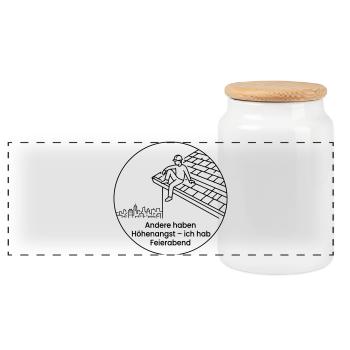 Dachdecker Höhenangst Feierabend - Panorama Keksdose mit Holzdeckel - Weiß - Vorne