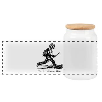 Partir bille en tête - jeu de mots décalé - Boîte à biscuits avec couvercle en bois - blanc - Devant