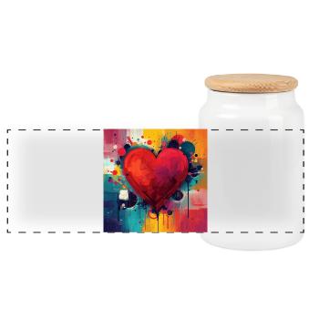 Vivid Heart Graffiti - Panoramic Cookie Jar with Wooden Lid - white - Front