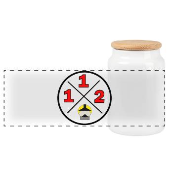 112- District logo - Fire brigade - Panoramic Cookie Jar with Wooden Lid - white - Front