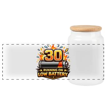 30: Runs on Low Battery - Panoramic Cookie Jar with Wooden Lid - white - Front