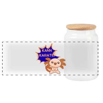 Kann Karate! Axolotl – Lustiges Kawaii T-Shirt - Panorama Keksdose mit Holzdeckel - Weiß - Vorne