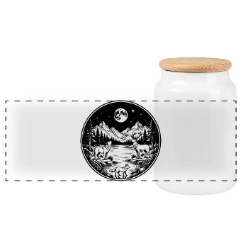 Loup, cerf et renard sur la rivière de la montagne sous la pleine lune. - Boîte à biscuits avec couvercle en bois - blanc - Devant