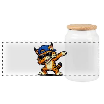 Dabbing Bobcat - Panoramic Cookie Jar with Wooden Lid - white - Front