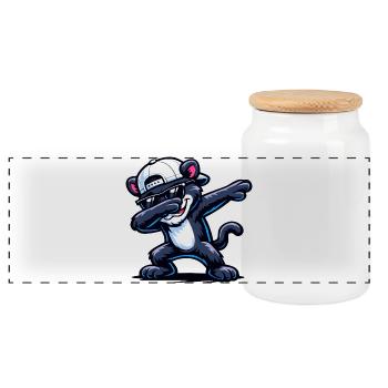 Dabbing Panther - Panoramic Cookie Jar with Wooden Lid - white - Front