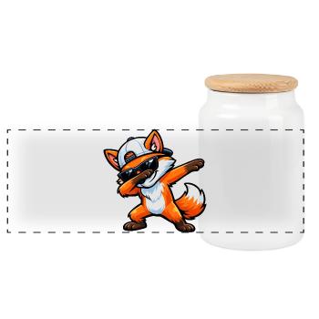 Dabbing Fox - Panorama Keksdose mit Holzdeckel - Weiß - Vorne