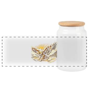 Majestätischer Steinadler Kasach - Panorama Keksdose mit Holzdeckel - Weiß - Vorne