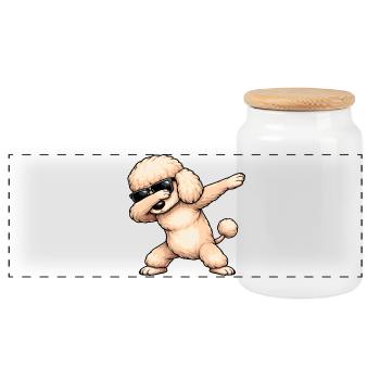 Caniche en train de dobber - Boîte à biscuits avec couvercle en bois - blanc - Devant