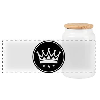 Crown Symbol - Panoramic Cookie Jar with Wooden Lid - white - Front