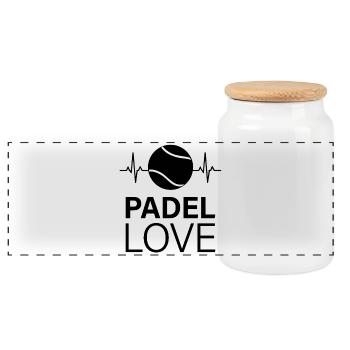 Padel Love Sport Heartbeat Lifestyle - Panoramic Cookie Jar with Wooden Lid - white - Front