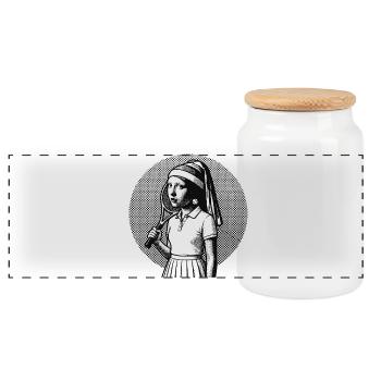 Art tennis, fille avec boucle d’oreille, sweat à capuche, sac - Boîte à biscuits avec couvercle en bois - blanc - Devant