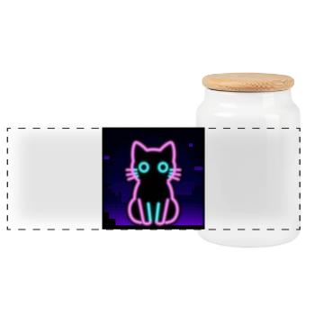 Neon Cat – Pixel Vibes for Gamers & Nerds - Panoramic Cookie Jar with Wooden Lid - white - Front