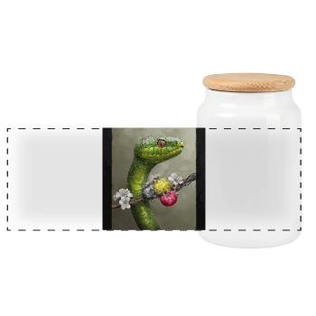 Snake and electricity - Panoramic Cookie Jar with Wooden Lid - white - Front