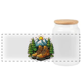 Hiking, mountain, nature trekking - Panoramic Cookie Jar with Wooden Lid - white - Front