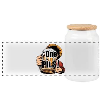 ONE PILS - Beer Humor and Manga Wink - Panoramic Cookie Jar with Wooden Lid - white - Front