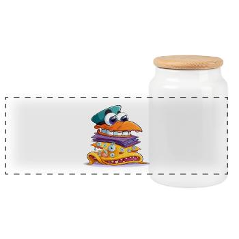 Bunter MonsterStack Sandwich - Panorama Keksdose mit Holzdeckel - Weiß - Vorne