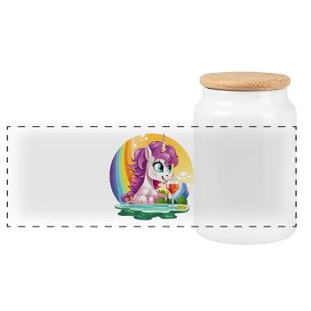 Unicorn am Pool mit Regenbogen - Panorama Keksdose mit Holzdeckel - Weiß - Vorne