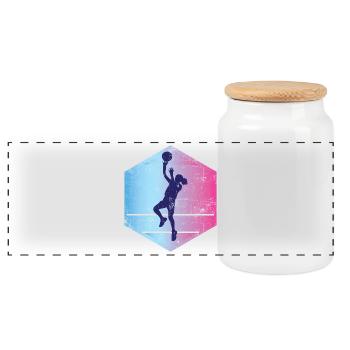 Basketball Girl Vintage - Panoramic Cookie Jar with Wooden Lid - white - Front