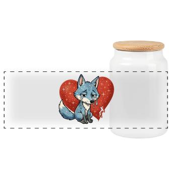 Fox animal sad symbol heart broken - Panoramic Cookie Jar with Wooden Lid - white - Front