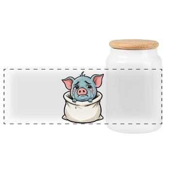 Crying pig in a sack illustration - Panoramic Cookie Jar with Wooden Lid - white - Front