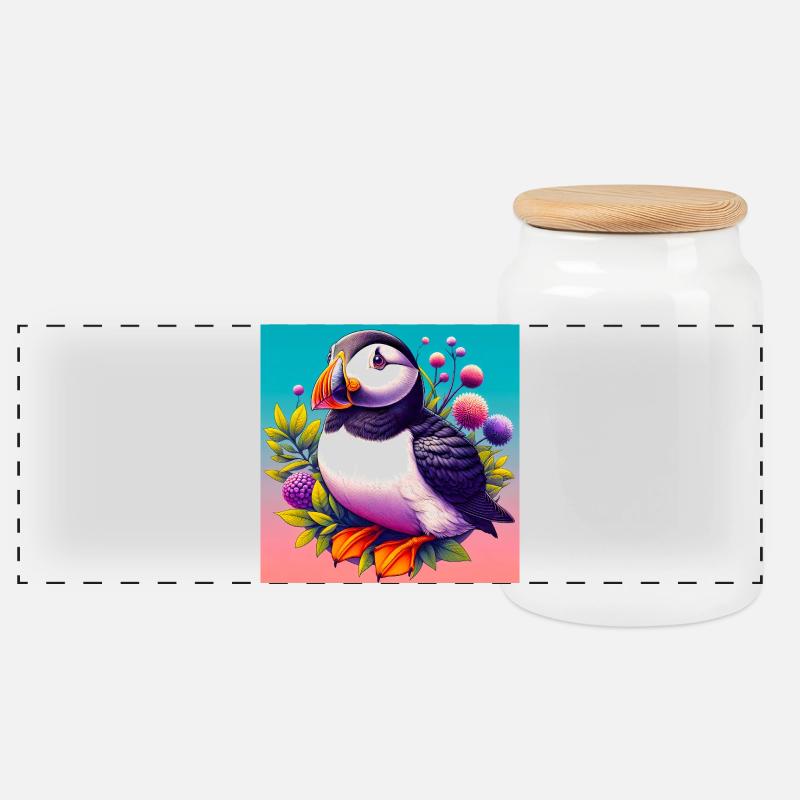 macareux - Boîte à biscuits avec couvercle en bois - blanc