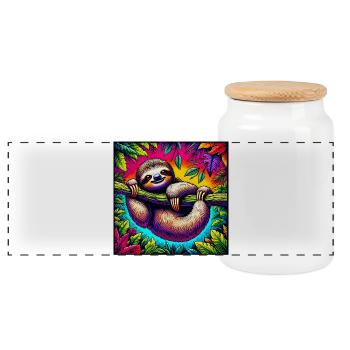sloth - Panoramic Cookie Jar with Wooden Lid - white - Front