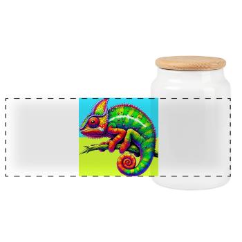 chameleon - Panoramic Cookie Jar with Wooden Lid - white - Front