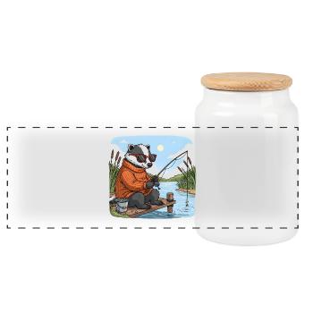 Une pêche au blaireau sympa au lac - Boîte à biscuits avec couvercle en bois - blanc - Devant