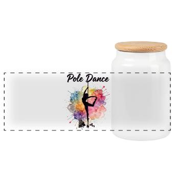Pole Dance Silhouette – Watercolor Art Design - Panoramic Cookie Jar with Wooden Lid - white - Front