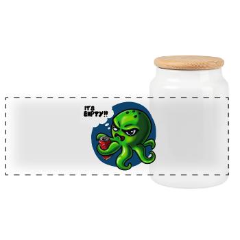 Grumpy Kraken - Panorama Keksdose mit Holzdeckel - Weiß - Vorne